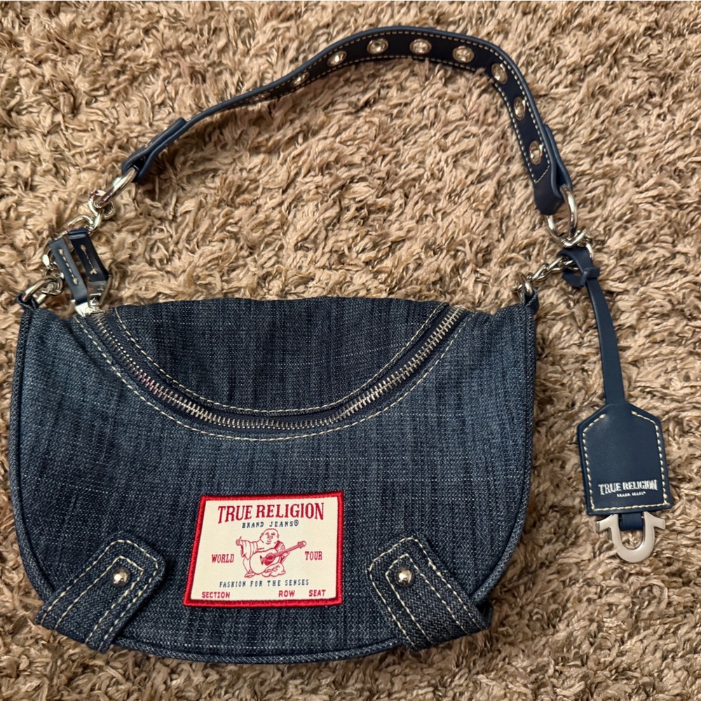 True Religion Beige and Navy Interior Handbag